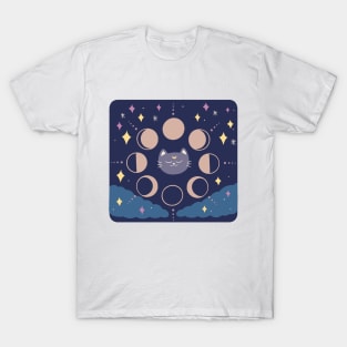 Quirky Moon Phase Cat T-Shirt